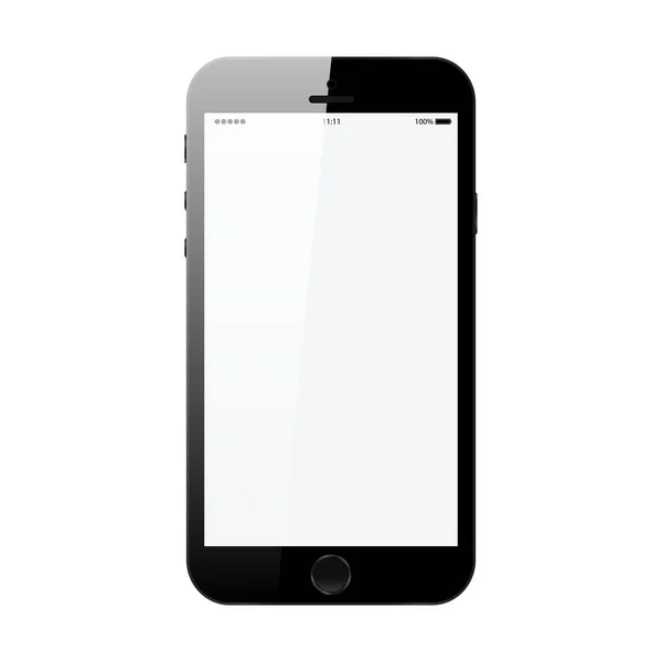 Smartphone iphone stílusú fekete színű, üres érint képernyő elszigetelt fehér háttér vektor illusztráció — Stock Vector