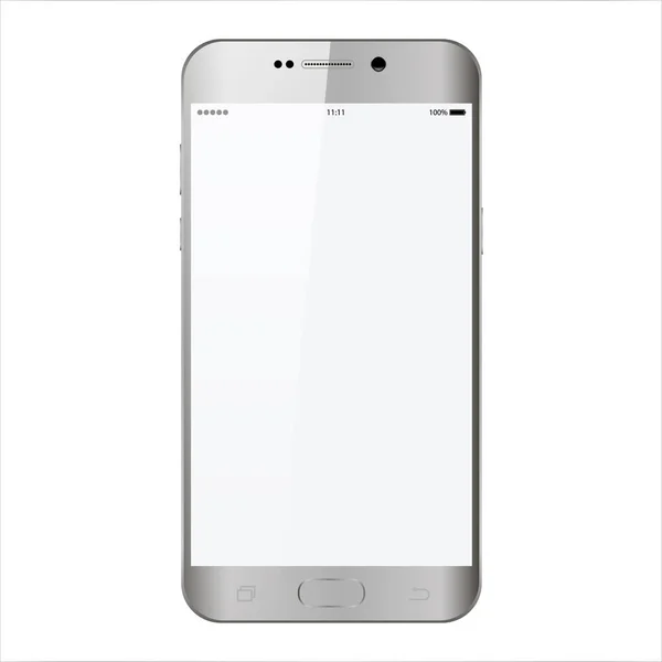 Smartphone no estilo do telefone cor cinza com tela de toque em branco isolado na ilustração do vetor de fundo branco —  Vetores de Stock