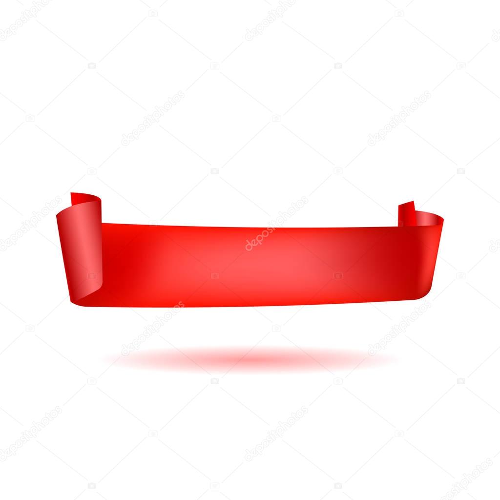 Ribbon vector icon red color on white background. Banner isolated shapes illustration