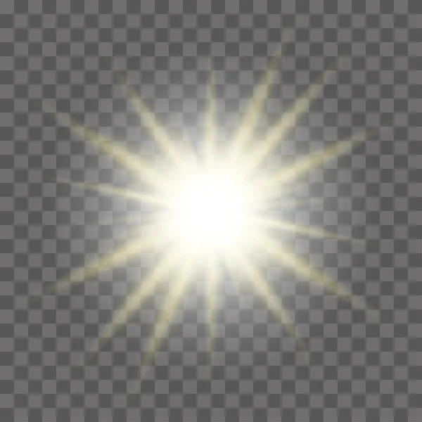 Sol con destello de lente sobre fondo a cuadros — Vector de stock