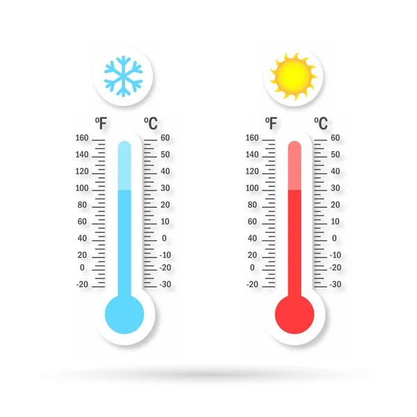 Aantal temperatuur logo met schaduw. Warme en koude temperatuur — Stockvector