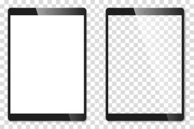 Gerçekçi Tablet ile şeffaf perde arka plan üzerinde izole. Şablon veya afiş için kullanabilirsiniz. Sahte elektronik aygıt kurmak. Vektör çizim