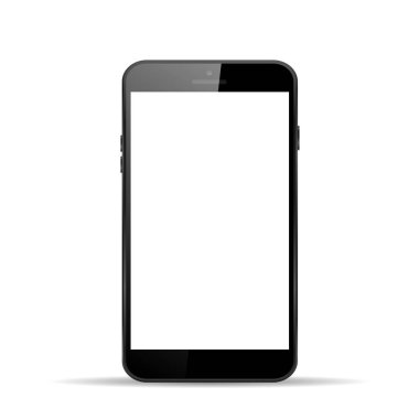 Büyük siyah telefon ile izole arka plan üzerinde beyaz perde