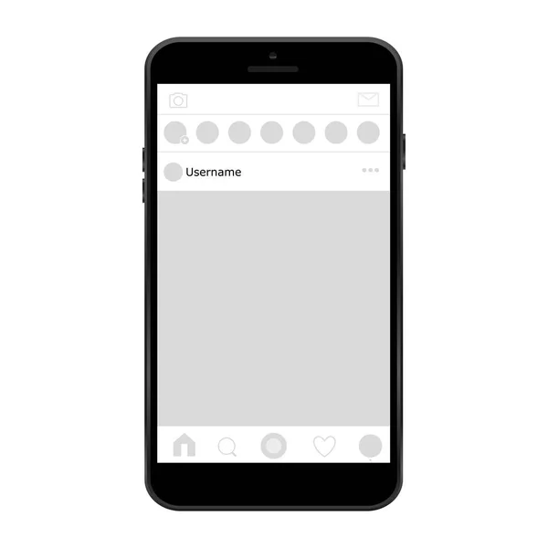 Zwarte telefoon, sociale netwerk-pagina op het scherm — Stockvector