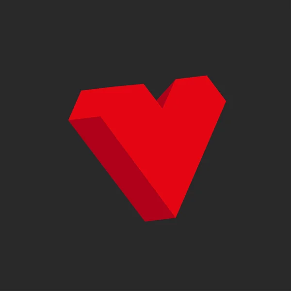 Czerwone serce w stylu 3d na czarnym tle — Wektor stockowy