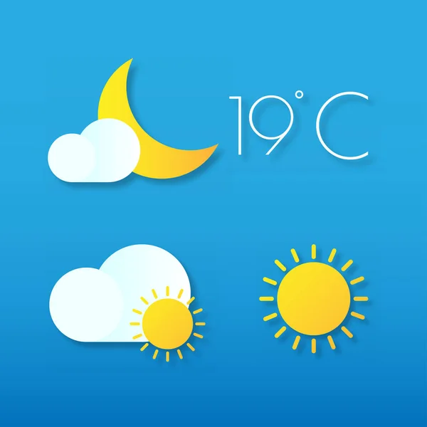 Icone di tempo, sole, nuvole, mese, su sfondo blu — Vettoriale Stock