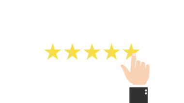 El hareketi videosu olan beş altın yıldız. Parmak yıldıza basar. Web siteleri için değerlendirme