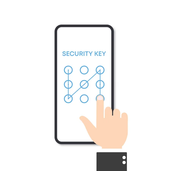 Ręka wchodzi do telefonu z kluczem bezpieczeństwa. — Wektor stockowy