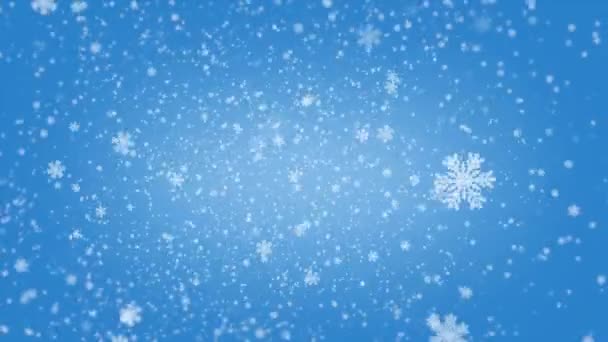 Realistyczny Śnieg Niebieskim Tle Śnieg Spada Nieba Kreskówkowe Płatki Śniegu — Wideo stockowe