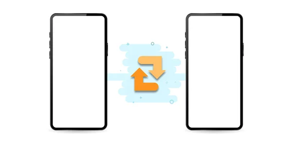 Telefonok szinkronizálása fehér, átlátszó háttérrel. Narancs — Stock Vector