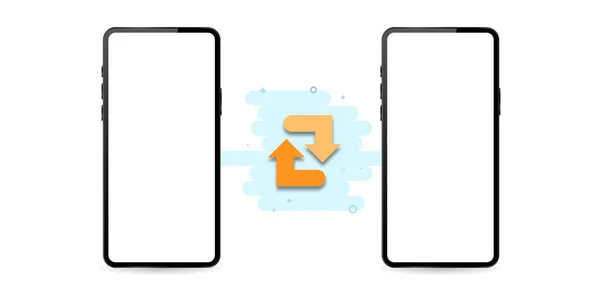 Beyaz şeffaf bir arkaplanda telefonlar senkronizasyonu. Turuncu — Stok Vektör