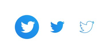 Twitter logosu ve simgesi farklı şekillerde beyaz arkaplana basılmış. Kyiv, Ukrayna - 19 Ocak 2020