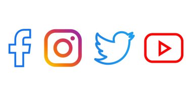 Facebook, Instagram, Twitter, Youtube... Popüler sosyal medya logosu koleksiyonu. Editör vektörü. Kyiv, Ukrayna - 19 Ocak 2020