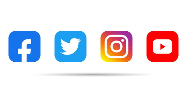 Facebook, instagram, twitter, youtube- Colección de popular logotipo de las redes sociales. Vector editorial. Kiev, Ucrania - 19 de enero de 2020 — Vector de stock