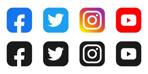 Facebook, instagram, twitter, youtube - Verzameling van populaire social media logo. Redactionele vector. Kiev, Oekraïne - 19 januari 2020 — Stockvector