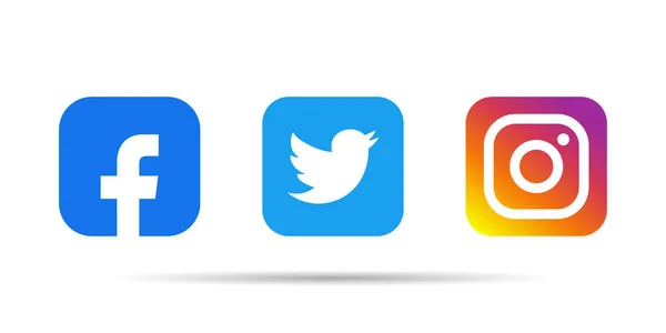 Facebook, Instagram, Twitter - Popüler sosyal medya logoları koleksiyonu. Editör vektörü. Kyiv, Ukrayna - 19 Ocak 2020