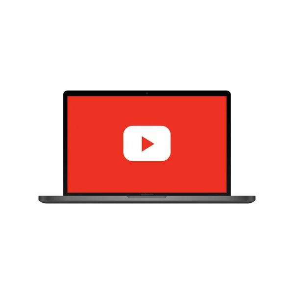 Youtube logo op rode achtergrond op macbook scherm. Kiev, Oekraïne - 19 januari 2020 — Stockvector