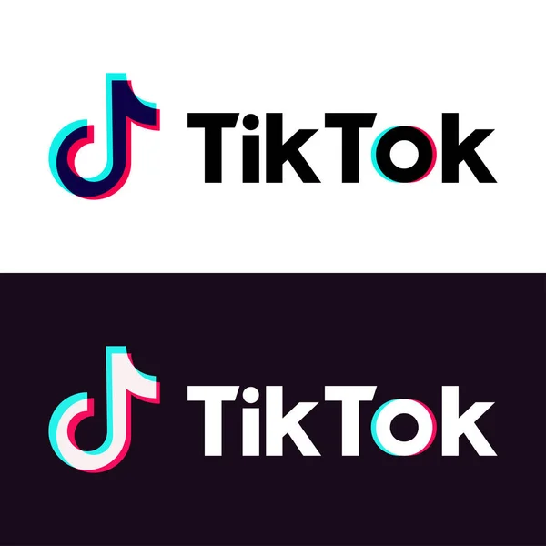 Logotipo Tik Tok en blanco y negro. Vector editorial. Kiev, Ucrania - 19 de enero de 2020 — Archivo Imágenes Vectoriales