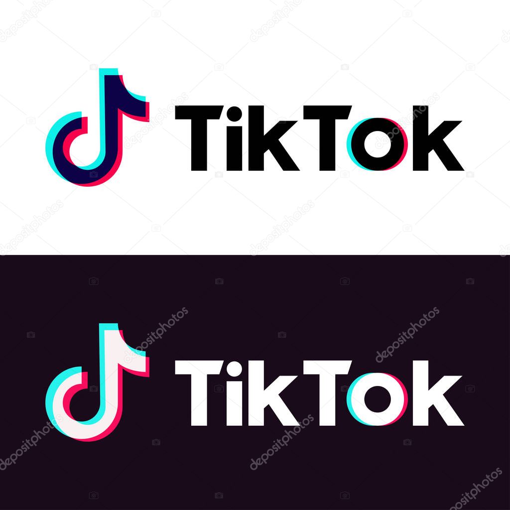 Tik Tok logo black and white mode. Editorial vector. Kyiv, Ukraine - January 19, 2020
