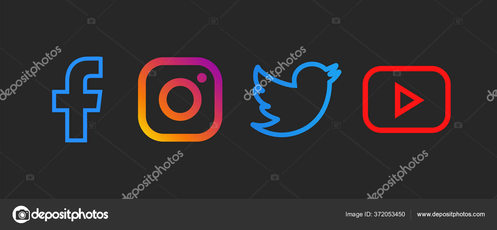 Facebook Instagram Twitter Youtube Collection Popular Social Media Logo Black Vector Image By C Leberus777 Gmail Com Vector Stock