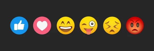 Samling Populära Sociala Medier Facebook Emoji Svart Bakgrund Redaktionell Vektor — Stock vektor