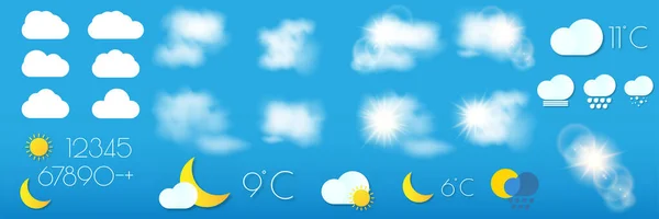 Set Widget Previsioni Meteo Realistiche Illustrazione Vettoriale Del Modello Programma — Vettoriale Stock