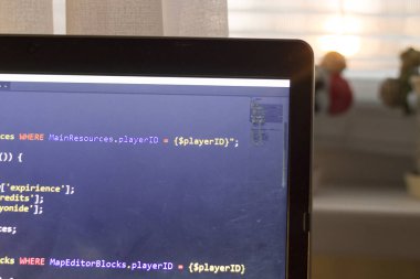 Web geliştirme Php Kodu kapatın. Soyut bilgi dijital teknoloji modern arka plan