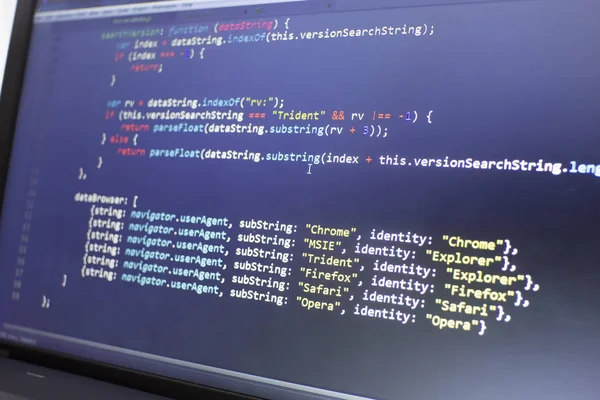 Web development javascript HTML5 code. Detecting browser code. Abstract information technology modern background