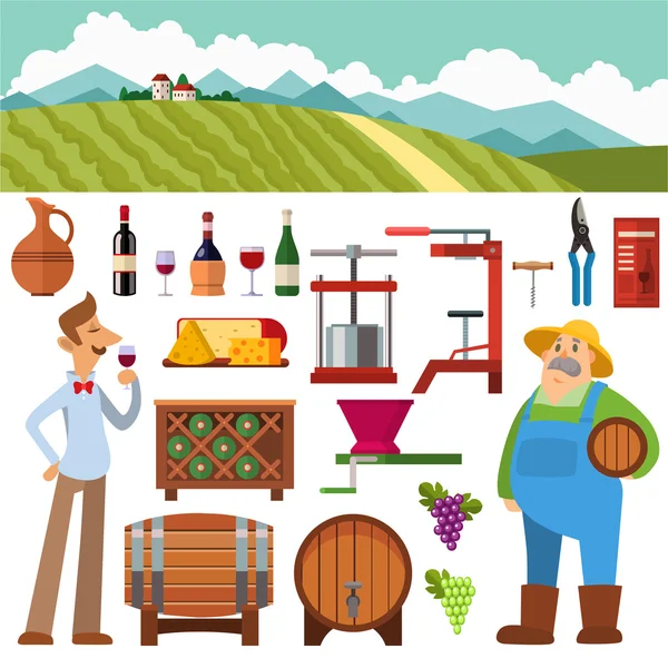 Set vettore di produzione del vino . — Vettoriale Stock