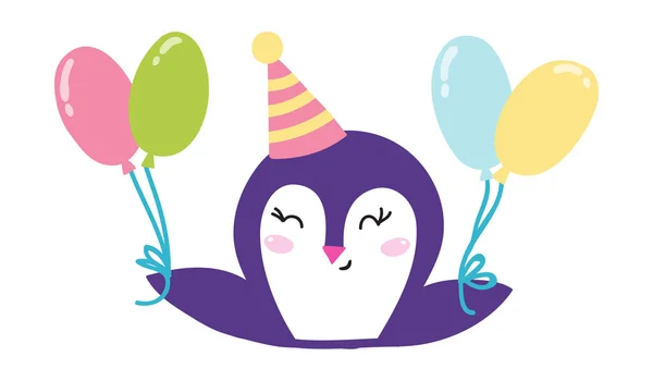Pinguin hält Luftballons in der Hand. — Stockvektor