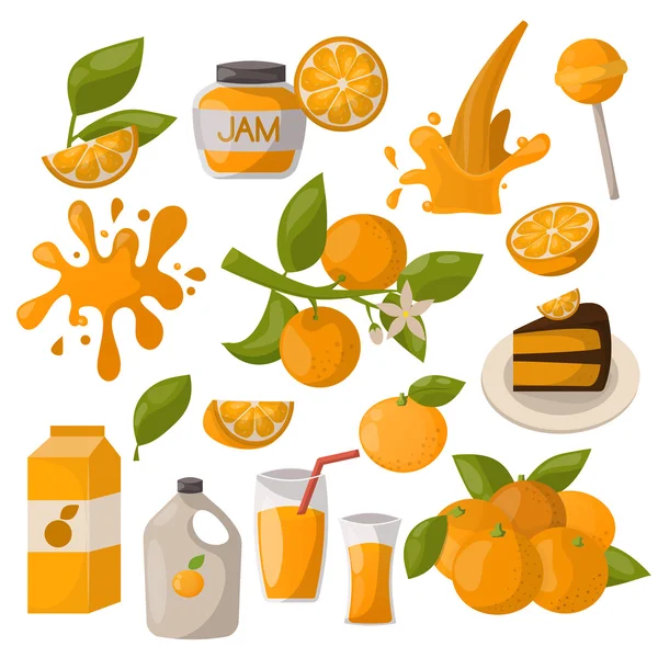 Narancssárga termékek vektoros illusztráció. — Stock Vector