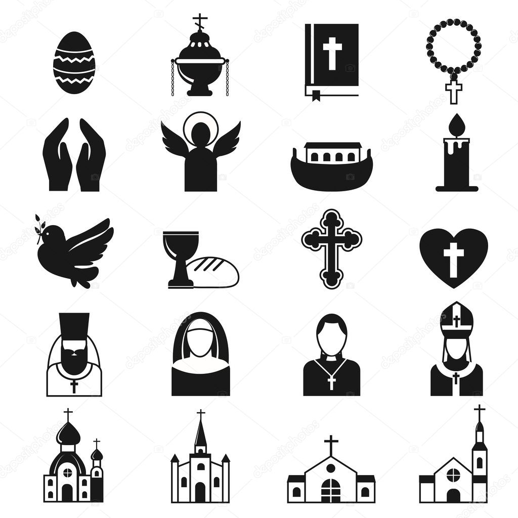 Vector black religion icon set.