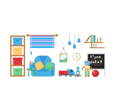 Çocuk bebek odası vektör takımı.