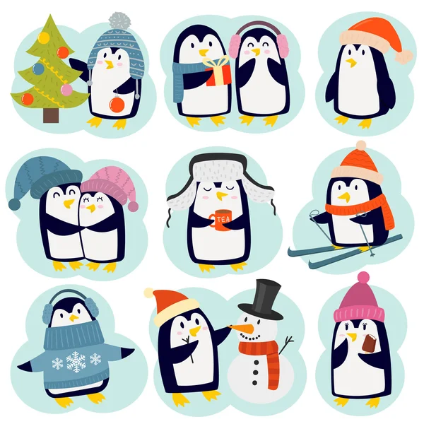 Pingwin znaków wektor zestaw — Wektor stockowy