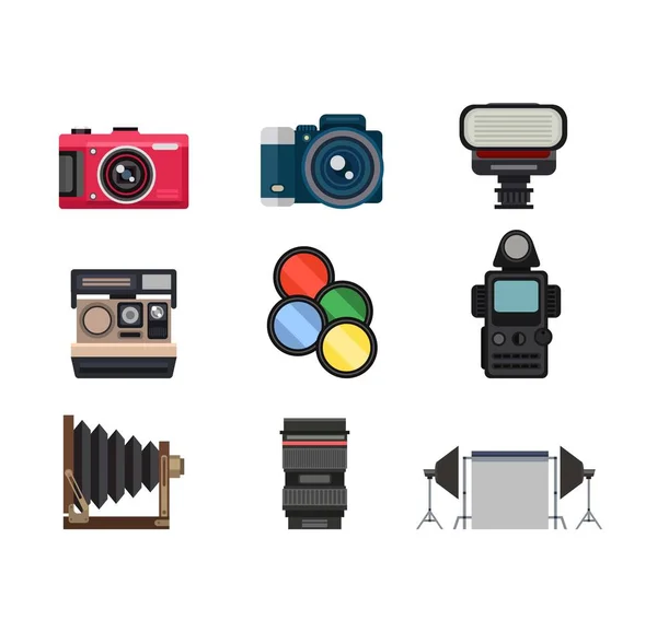 Foto estudio iconos vector conjunto . — Vector de stock