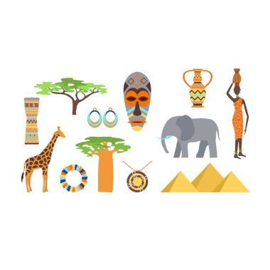 Africa symbols and travel vector set. clipart