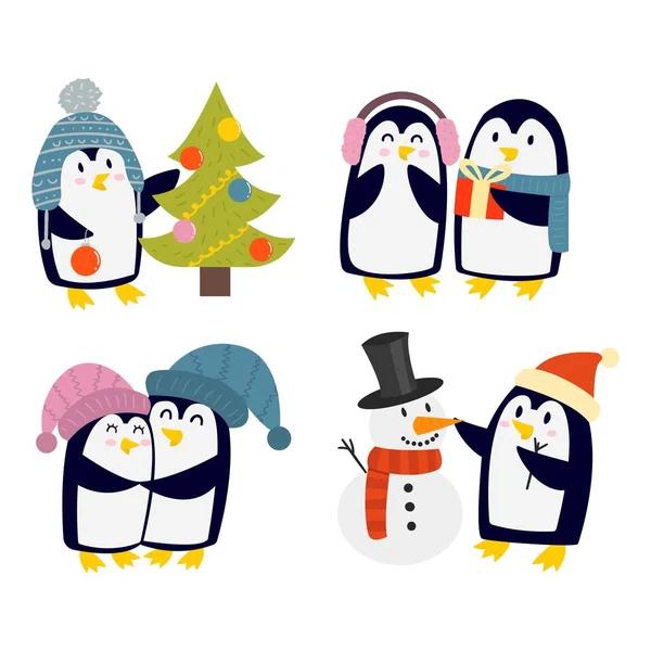 Pingüino establecer caracteres vectoriales — Archivo Imágenes Vectoriales