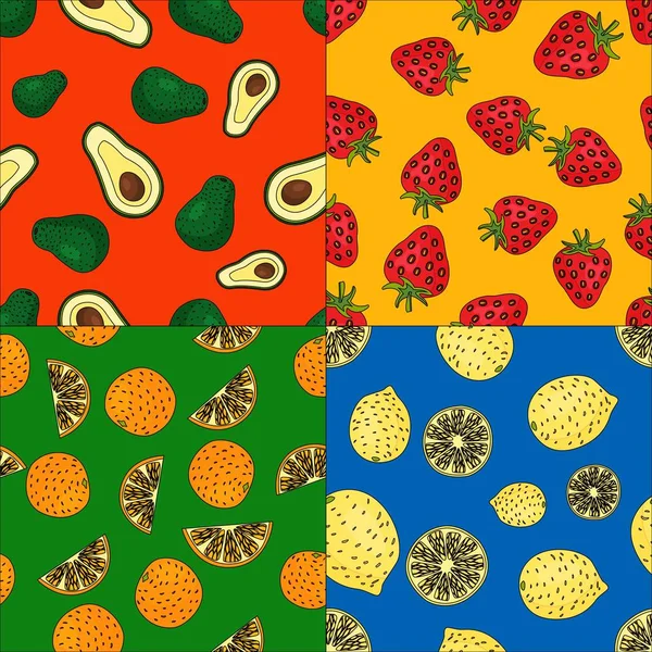Frutas sem costura padrões vetor definido . — Vetor de Stock