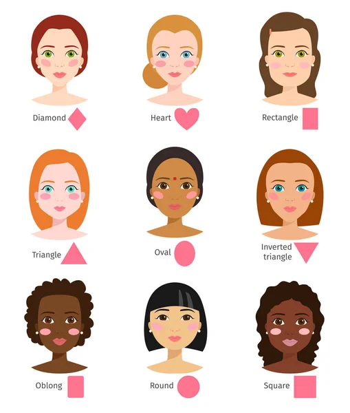 Différents types de visage de femme formes vecteur de tête féminine — Image vectorielle