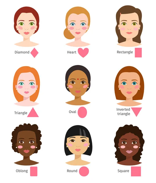 Different woman face types shapes female head vector — Stock Vector