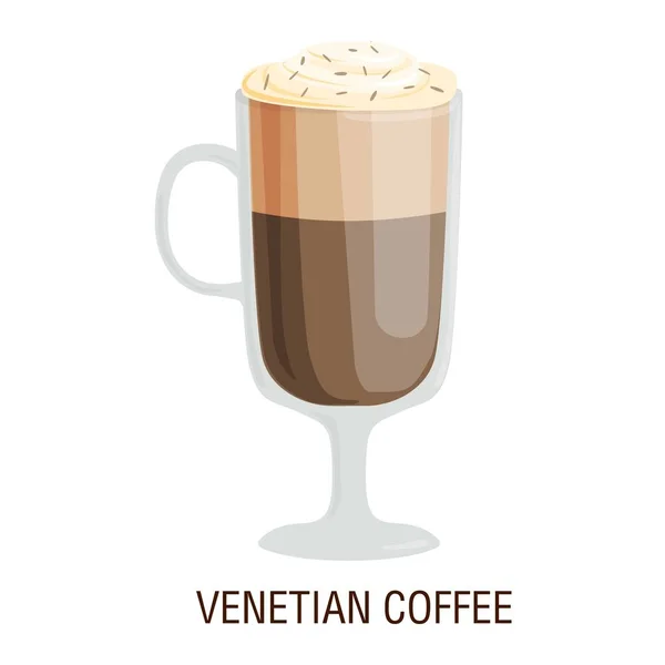 Koffie cups verschillende café drinkt Venetiaanse — Stockvector