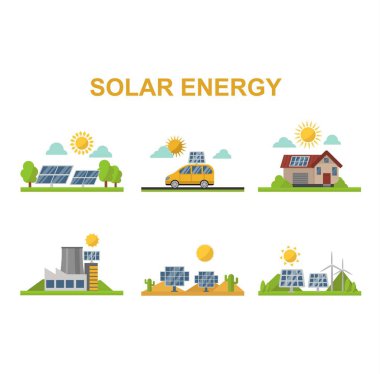 Güneş güneş enerjisi vektör set.