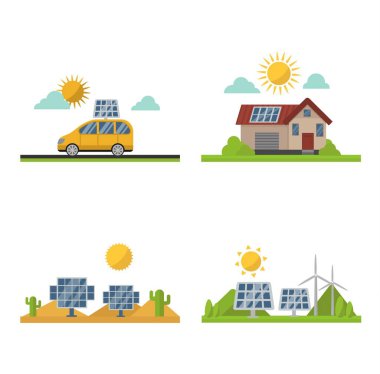Güneş güneş enerjisi vektör set.