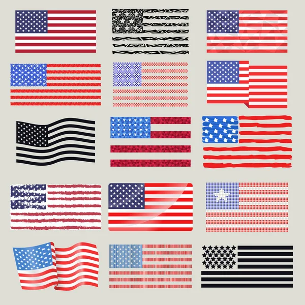 Ensemble de vecteurs de drapeaux USA . — Image vectorielle