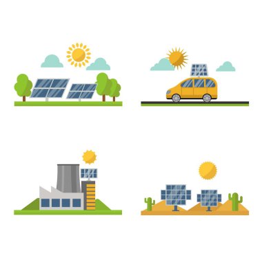 Güneş güneş enerjisi vektör set.