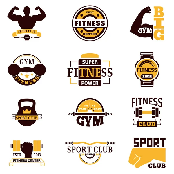 Posilovna fitness logo vektor odznak. — Stockový vektor