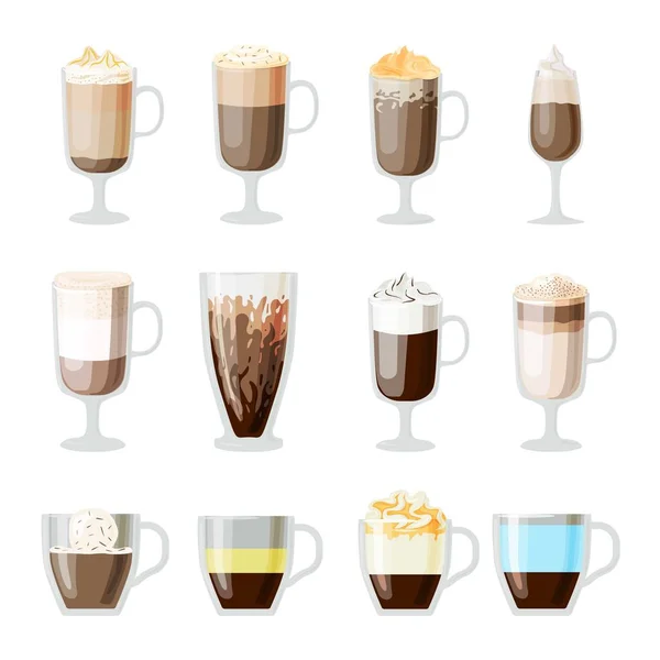 Tasses à café différentes boissons au café — Image vectorielle