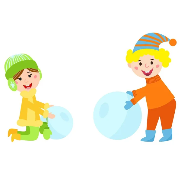 Navidad niños jugando vector juegos de invierno . — Vector de stock