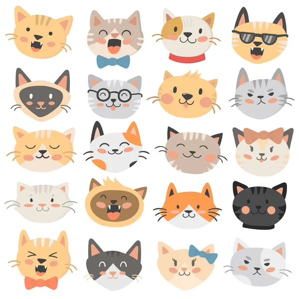 Gatos cabezas emoticonos vector . — Vector de stock