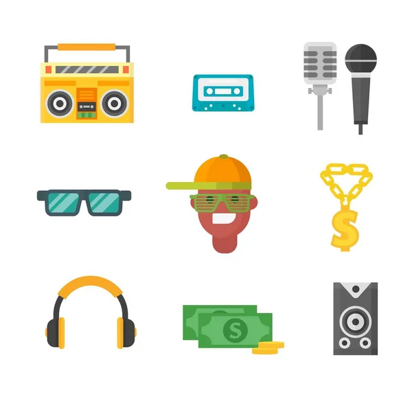 Icone di musica hip hop illustrazione vettoriale — Vettoriale Stock